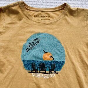 Life Is Good T-Shirt Women's Size Small Crew Neck Short Sleeve Faded Yellow